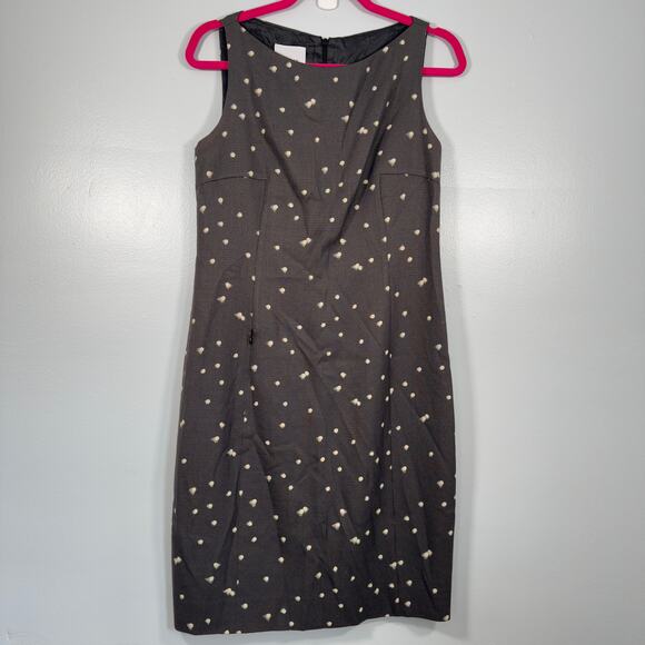 Akris Punto Wool Blend Sheath Dress Charcoal Gray Ivory Dot Luxury Work Office 8 - Picture 1 of 8